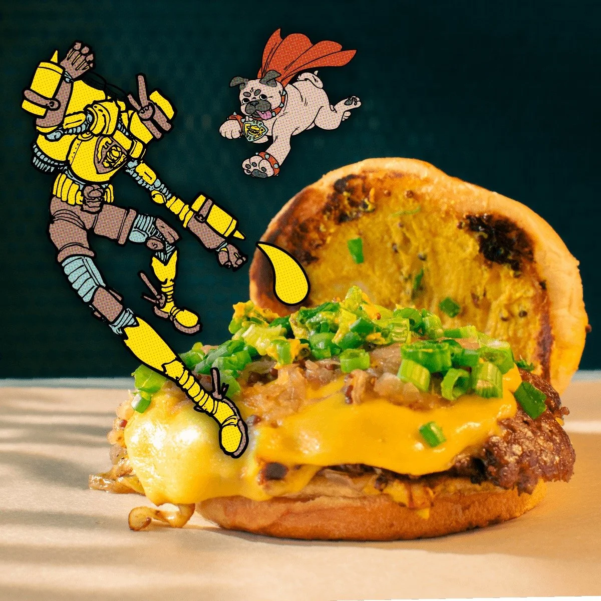 INTRODUCING the wham-bam taste bud slam from the one and only Mustard Mayhem! Superhero month&rsquo;s team leader is the Mustard Mayhem Smash, featuring double beef patties smashed with onions, 2 slices of sharp American cheese, honey caramelized oni