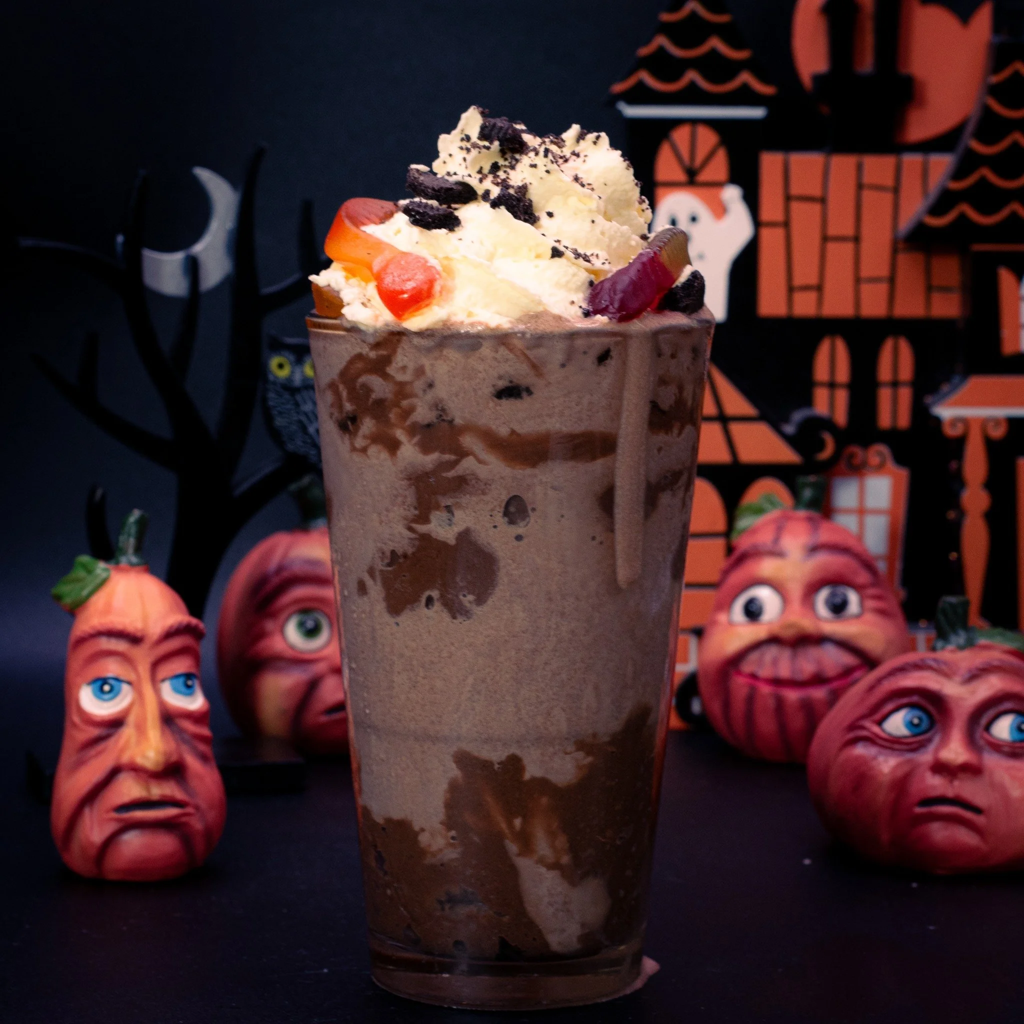 🪱OCTOBER SHAKE SPECIAL🪱 Part spooky, part sweet, totally tasty. We took our childhood nostalgia and spun it up into a shake perfect for the halloween season. 

Chocolate cake batter custard with ribbons of rich chocolate pudding. Topped off with wh