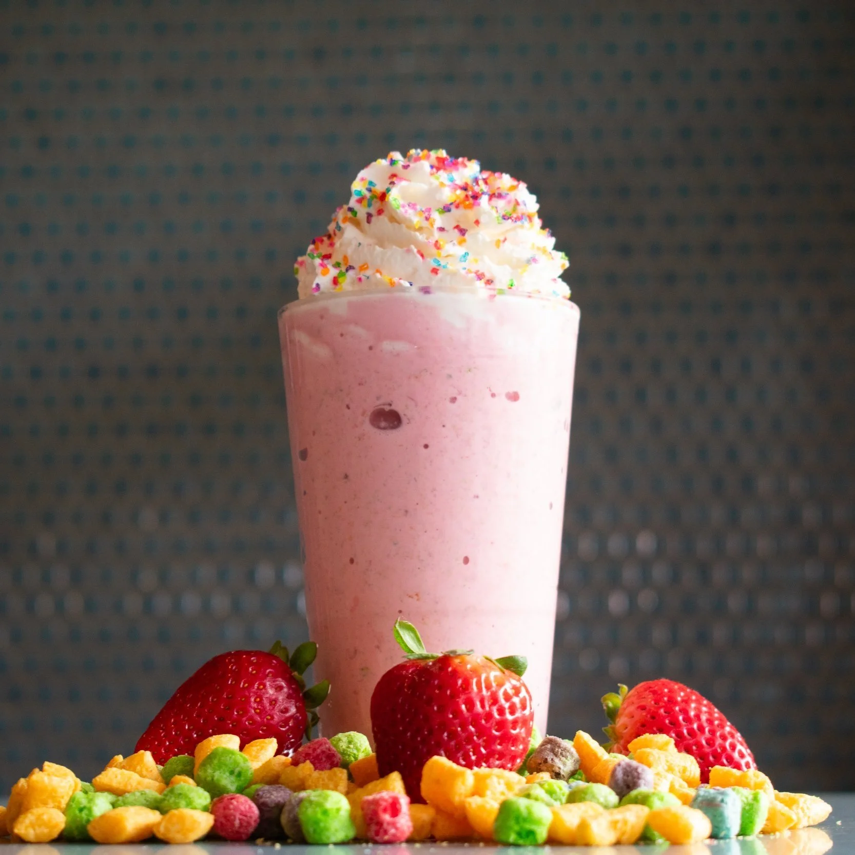 Fiamma Specialty Milkshake with cereal milk, strawberries and magic dust.