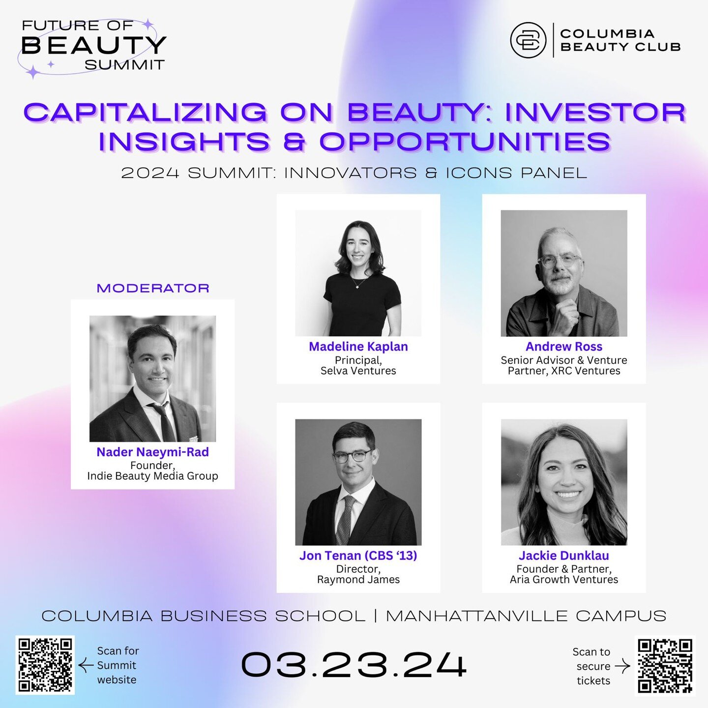 🌟 Exciting Announcement! 🌟

We're thrilled to share our first panel for the upcoming 2nd Annual Future of Beauty Summit --

 Capitalizing on Beauty: Investor Insights and Opportunities 🎉

Join us for an exclusive discussion that delves into the fu