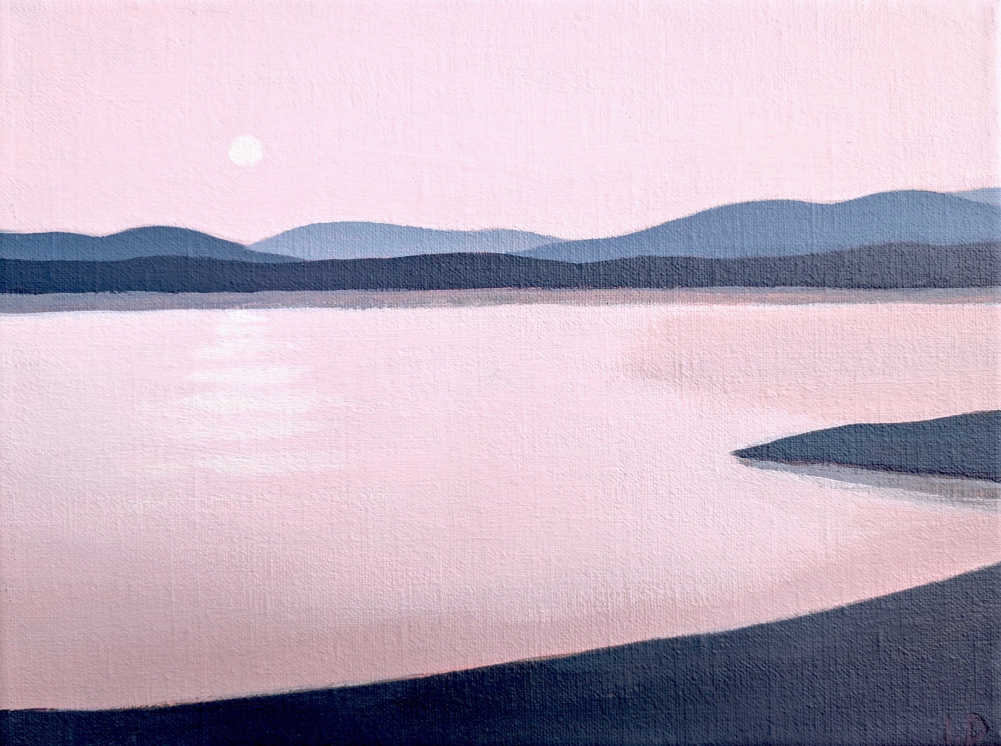 Coastal Study 4 (pink water, sun) ISABELLE DEVOS 18 x 24cm acrylic on linen 2024 DEVOS.jpeg