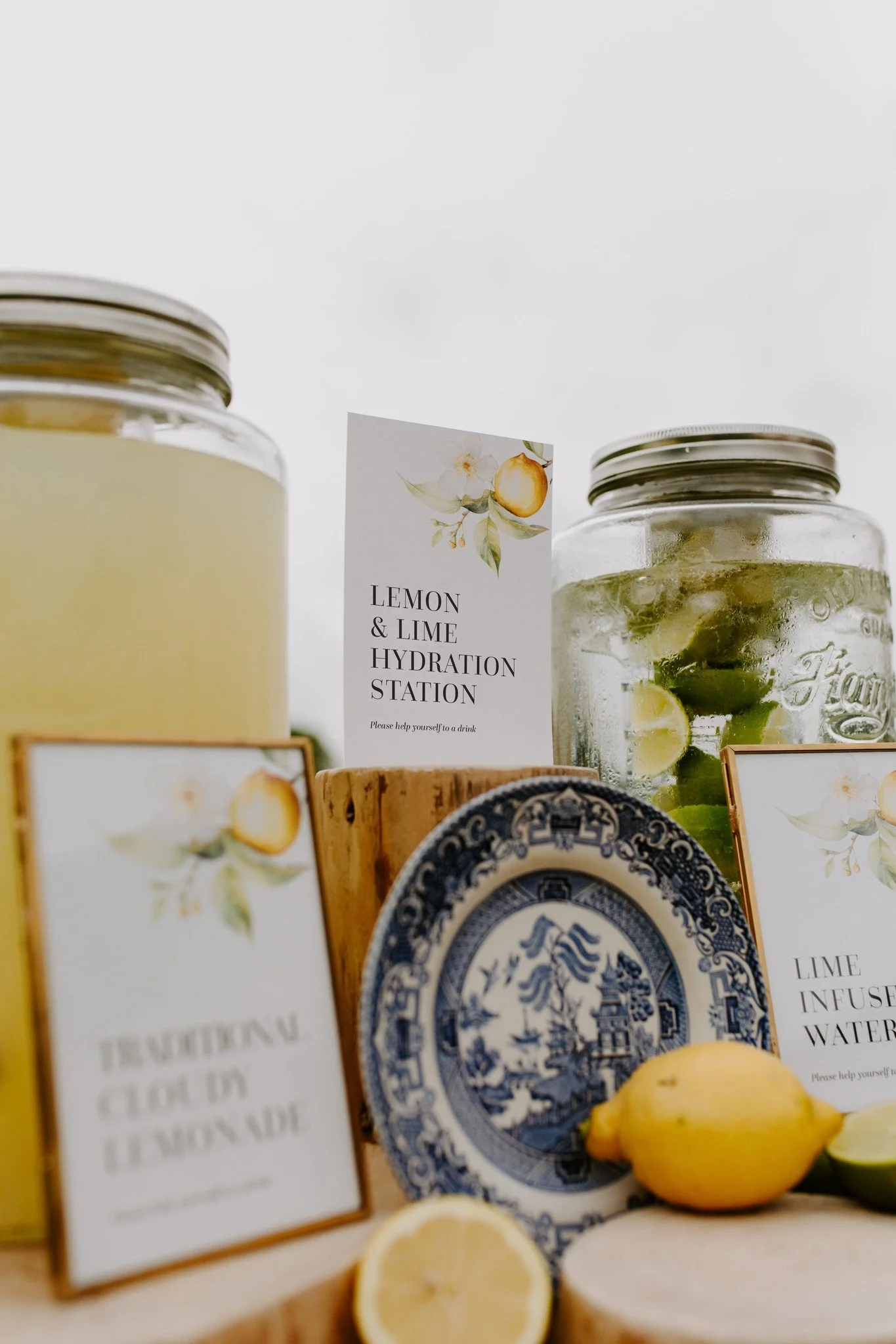 Hydration Station decor for a wedding - Mediterranean styling - hired from Mae & Maple Prop & Decor Hire
