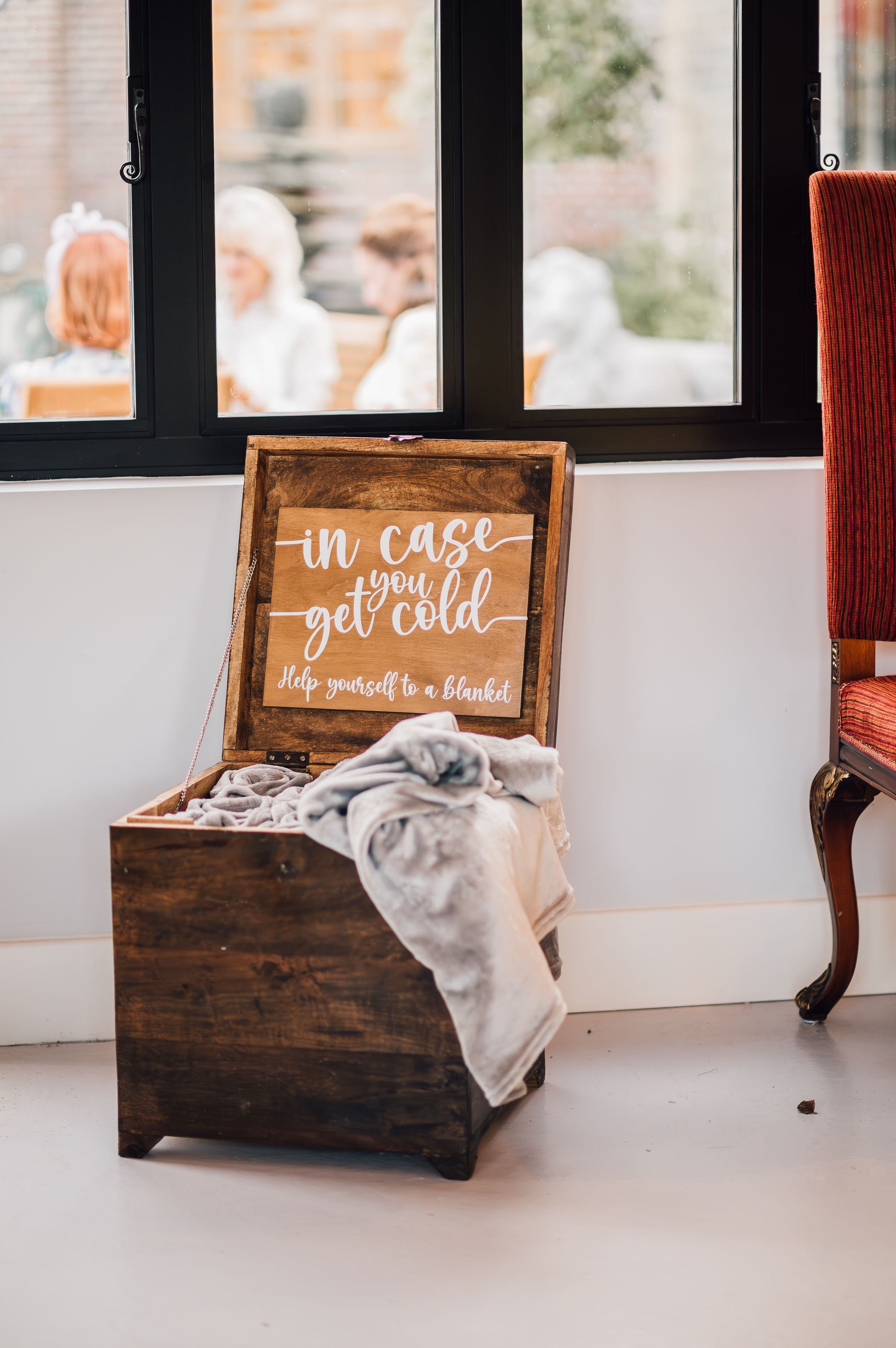 Blanket box with blankets for hire Mae & Maple