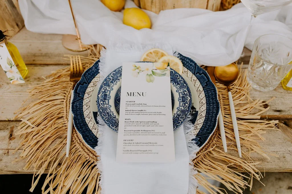 Wedding Breakfast Place Setting mediterranean style - Mae & Maple Prop & Decor Hire