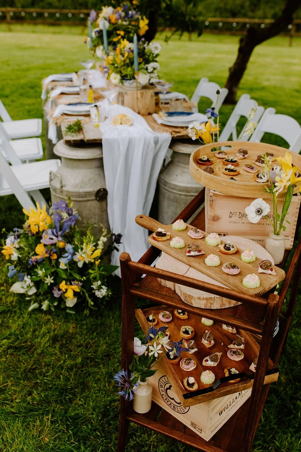 Treats Trolley with canapes on hired from Mae & Maple Prop & Decor Hire