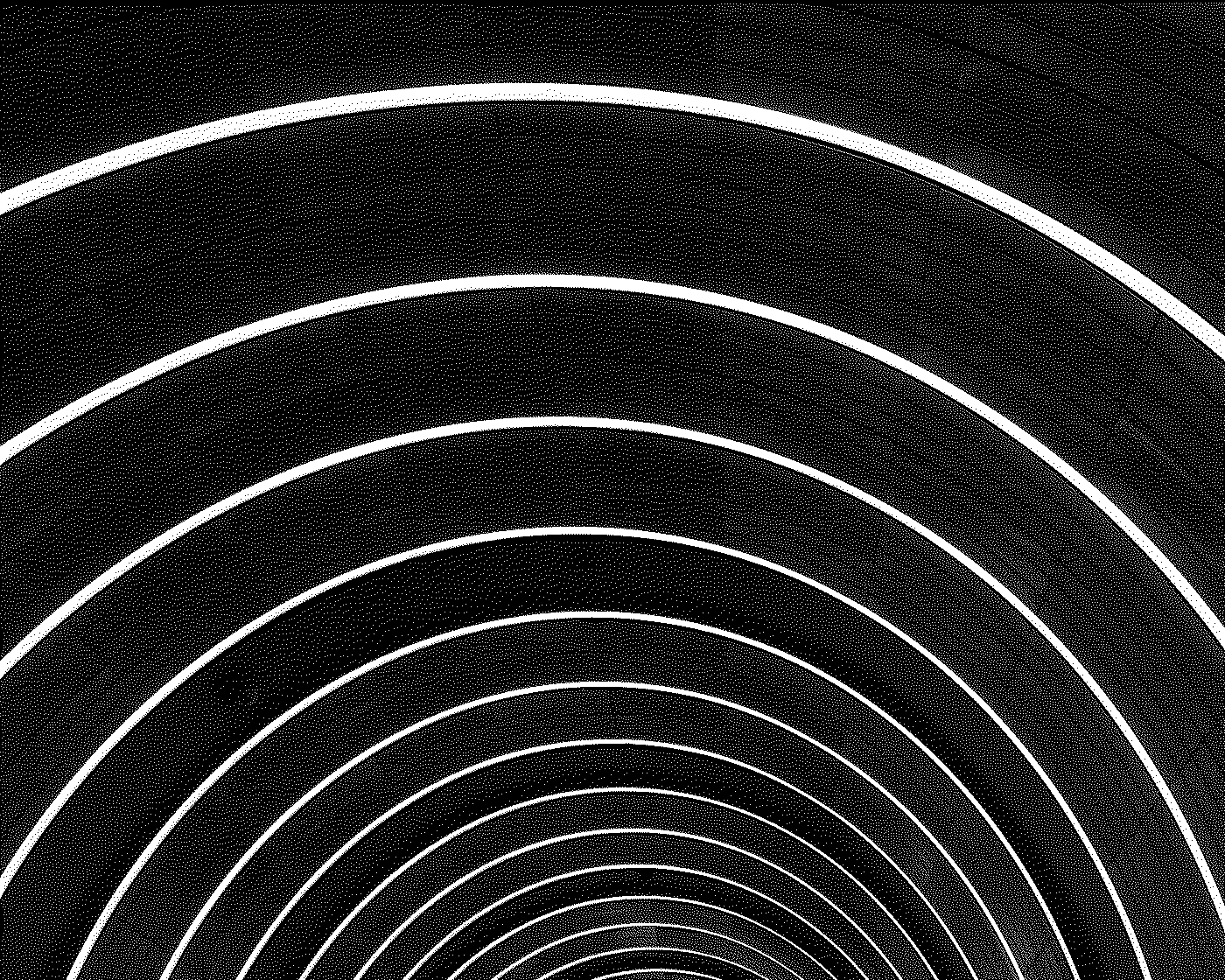 Black background with concentric white semi-circular lines radiating outward from the bottom center, creating a tunnel or target-like visual effect.