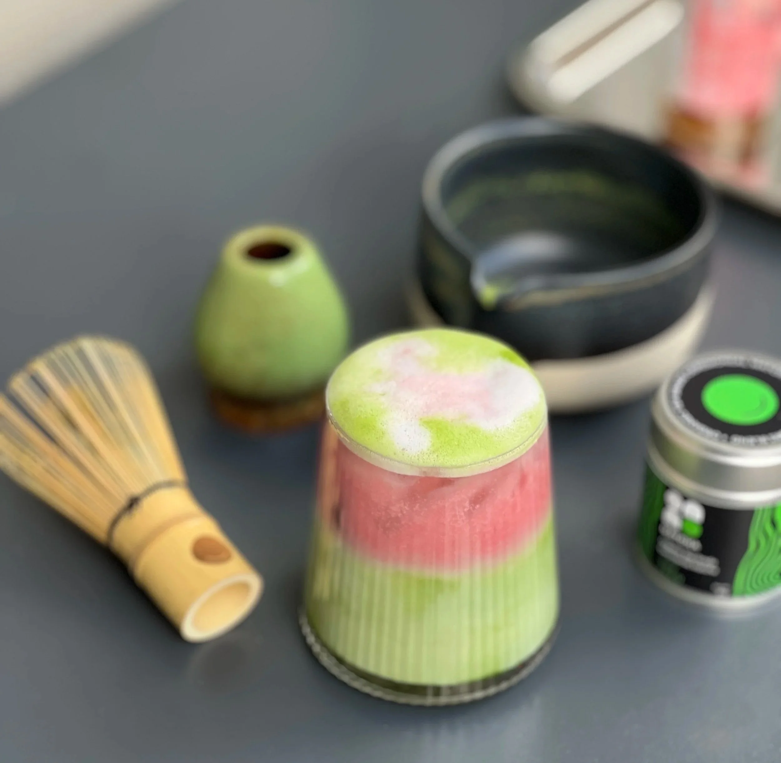 🌸 Iced Sakura Matcha Latte (with Pink Hibiscus Almond Milk)