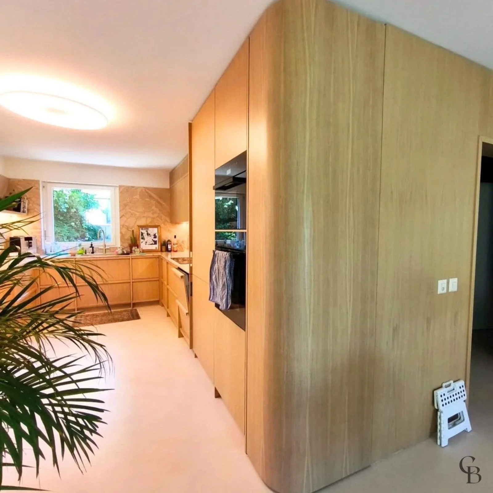 Colonnes avec fours intégrés dans une cuisine sur mesure Concept & Bois à Nyon