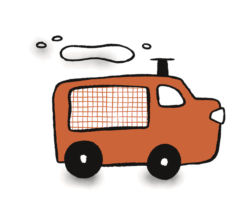 Illustrated playful image of a pizza truck. Part of a branding illustration system for pizzeria restaurant by Leeds artist Vicky Hughes. 