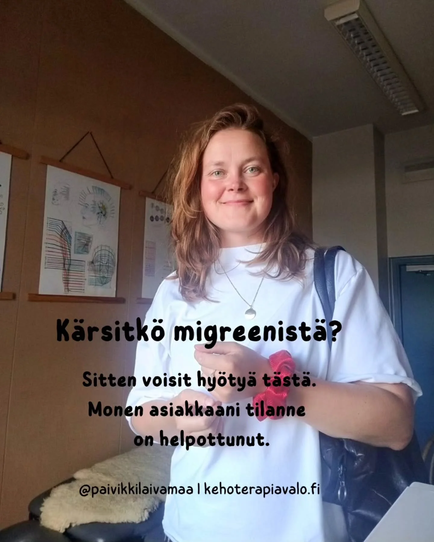 "Siell&auml; x ty&ouml;paikassa suositeltiin sinua migreenin hoitoon." 

"Migreeni&auml; oli ennen hoitoon tulemista viikoittain useita kertoja. Nyt edellisen hoidon j&auml;lkeen ne ovat pysyneet poissa."

P&auml;&auml;kipu on ik&
