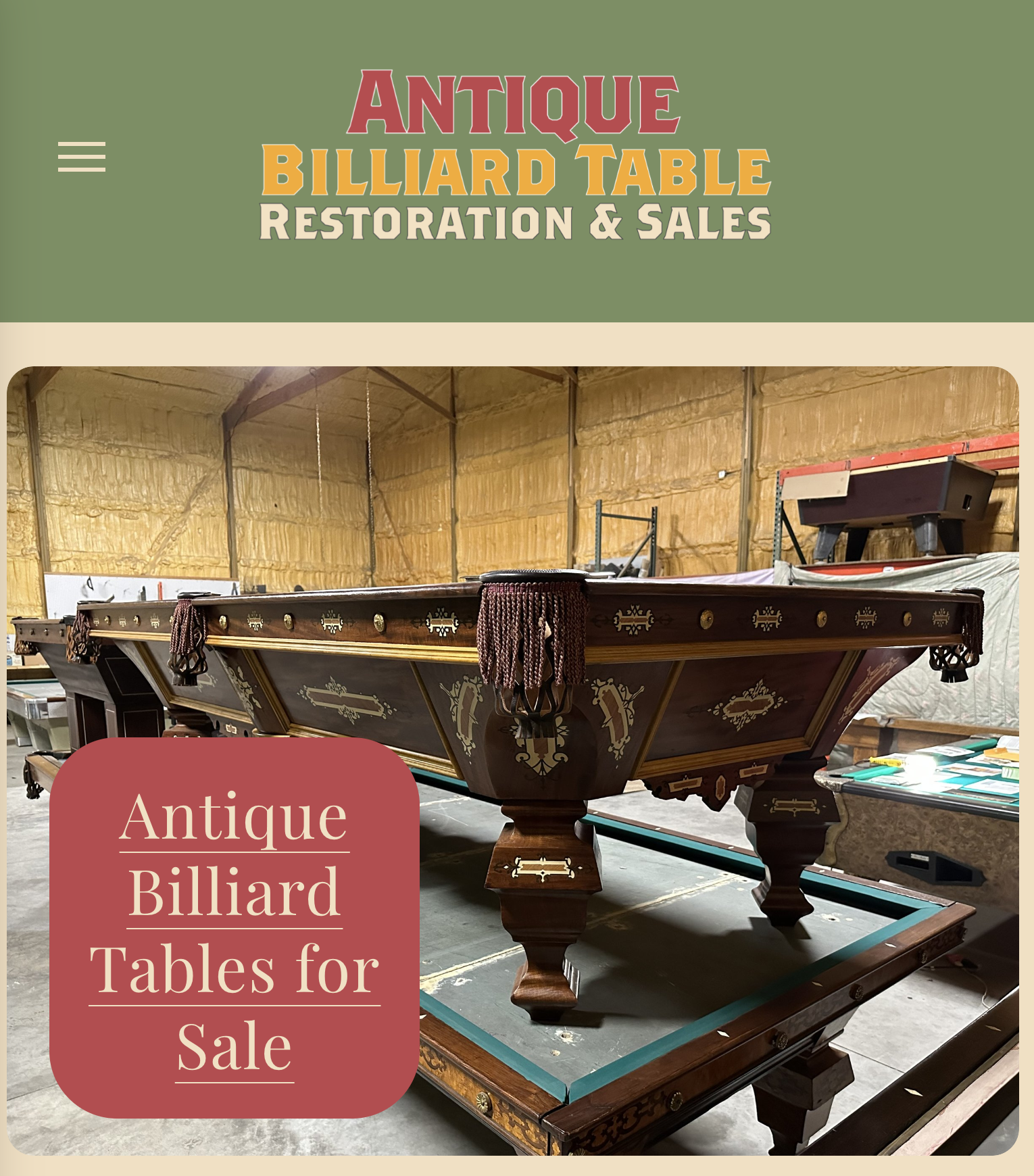 Antique Billiard Table Website Screenshot