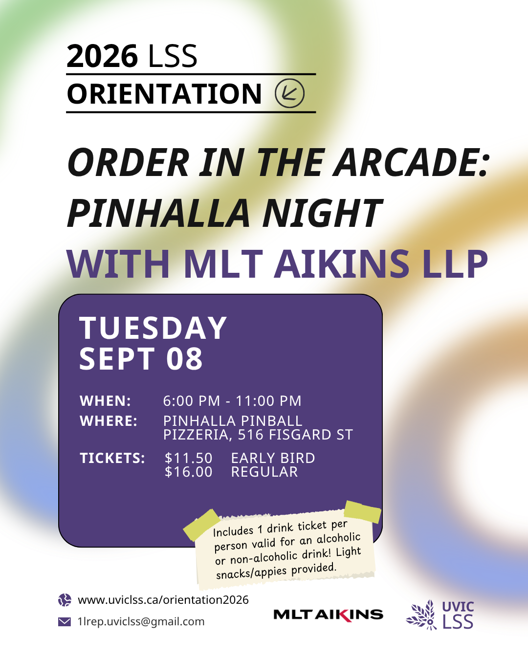 Order in the Arcade: Pinhalla Night with MLT Aikins LLP - Early Bird Ticket (1Ls Only)