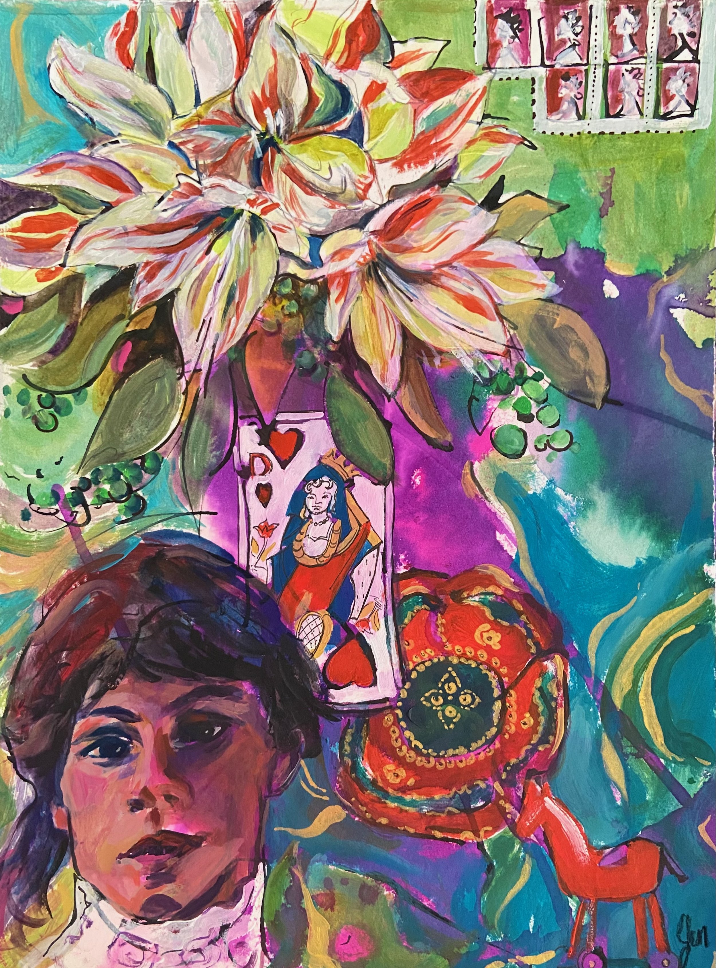  Queen of Hearts- acrylic on paper, 16x12in., $800