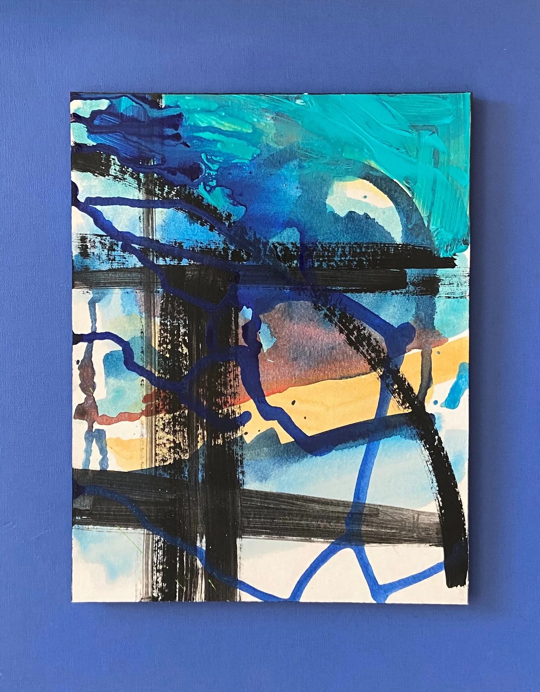  Blue Moon- 10x8in.(image), 14x11in.(matt),gesso acrylic, ink. $95