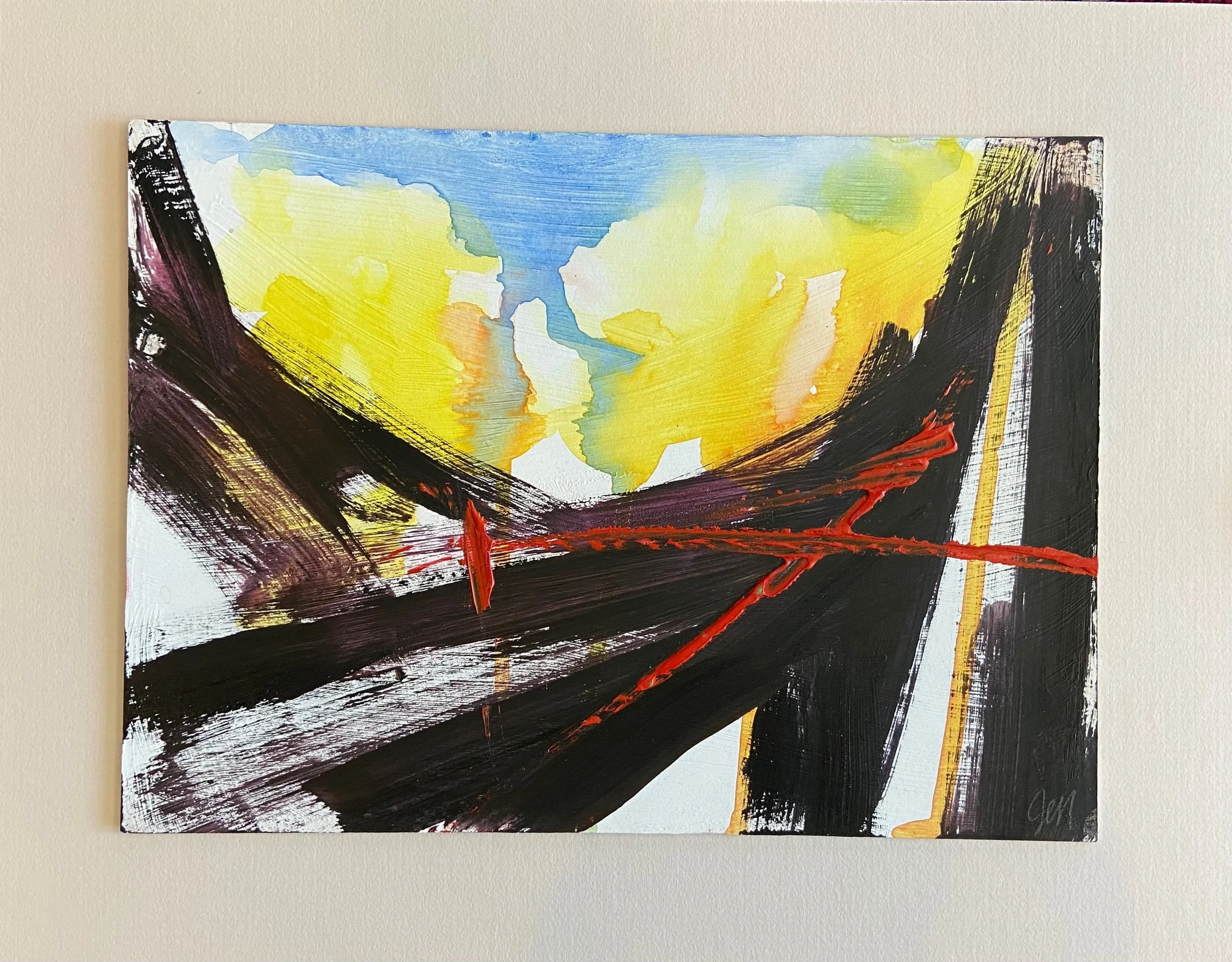  Crossing- 8x11in.(image), 14x11in.(matt), acrylic, oil. $95