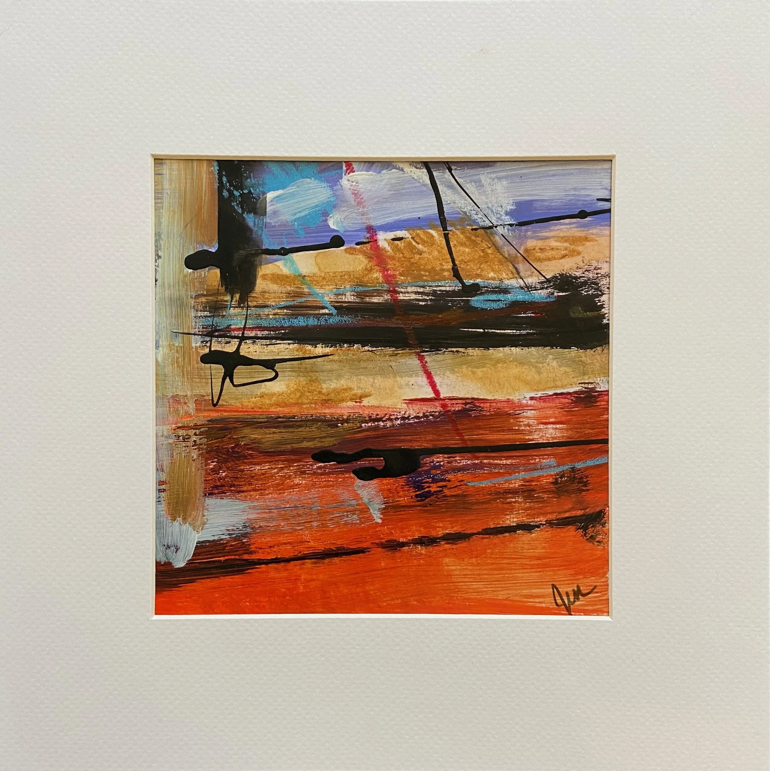 Desert View-7.5x7.5in.(image), 12x12in.(matt), acrylic, collage, ink. $95