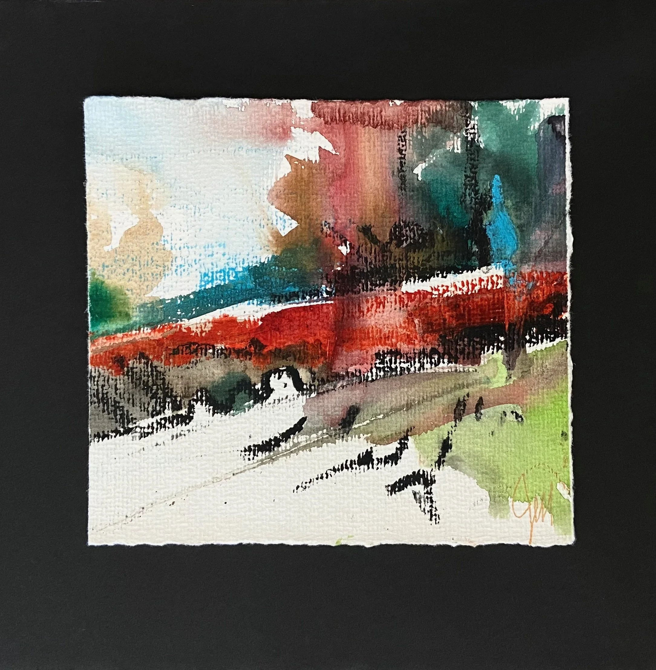 Amy's Front Yard-7x7in.(image),10x10in.(matt), watercolor crayon, watercolor. $45