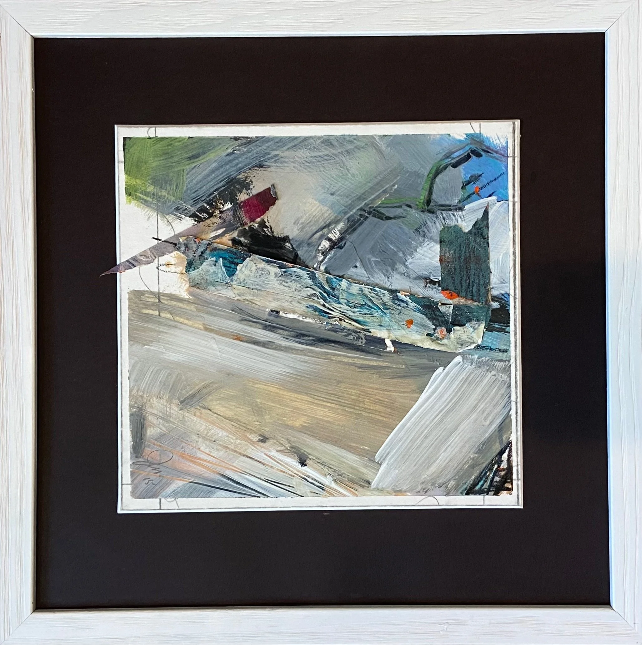 Riding out the Storm -7.5x7in.(image), 12x12in.(matt), acrylic, collage, ink. $95