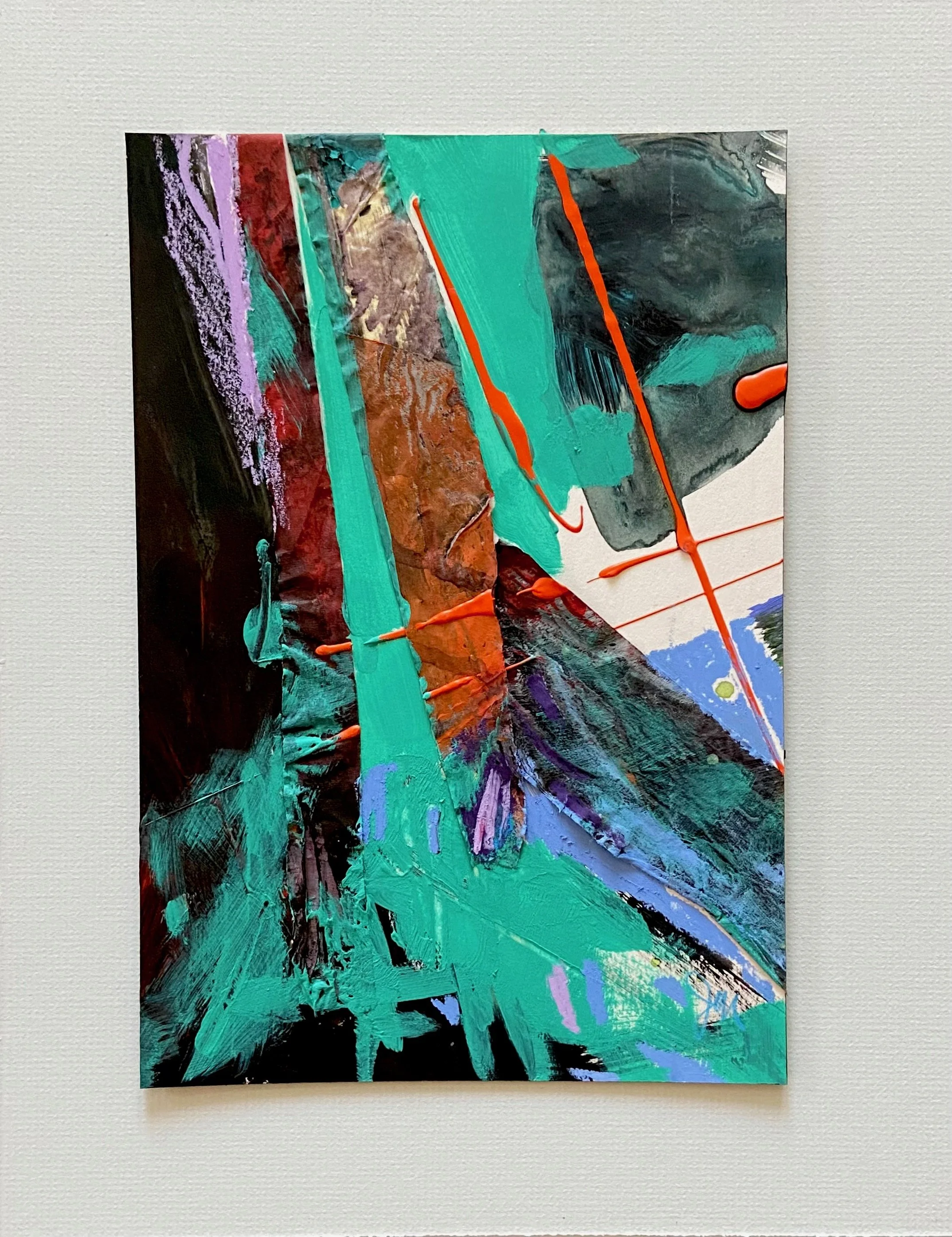 Splice-11x8in.(image), 14x11in.(matt), acrylic, collage, ink. $95