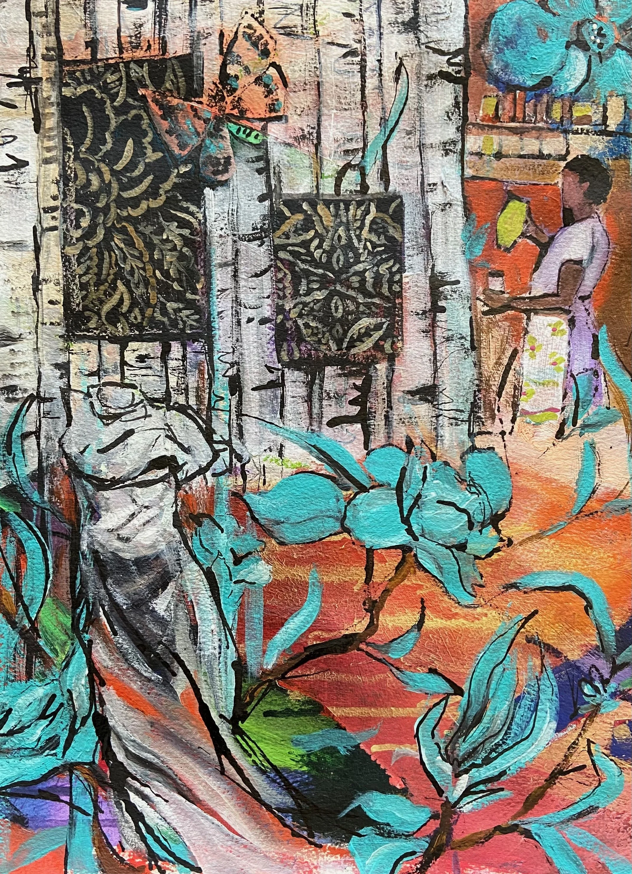  Someone's in the Kitchen- acrylic on paper, 16x12in., $800