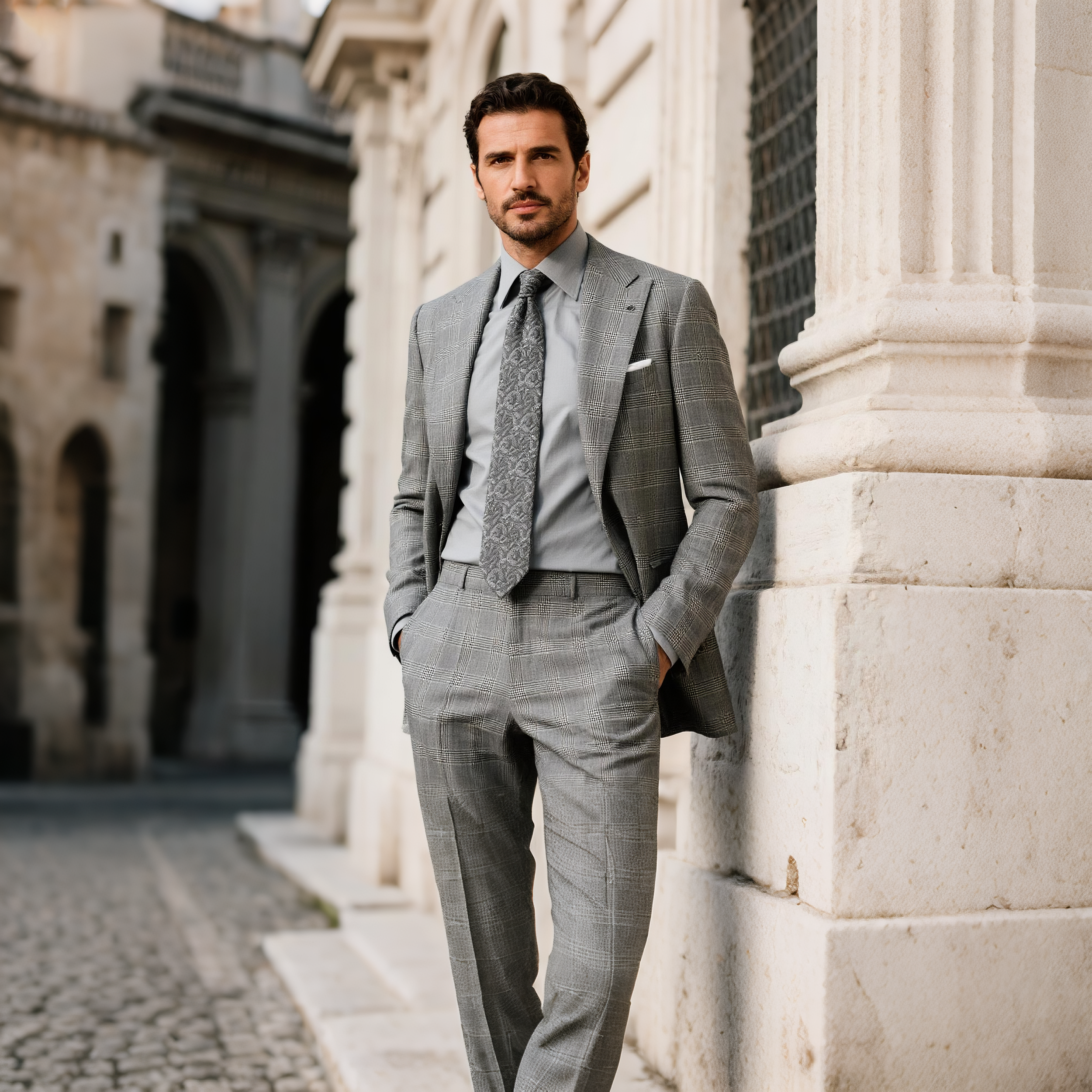 This elegant Mid Gray Plaid Suit, made from 100% Italian Wool Fabric, is great for dressing up, or dressing down in style $795