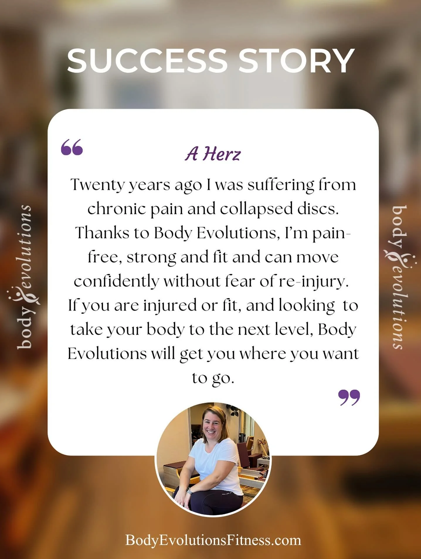 Twenty years ago, Anne came to us in constant pain with collapsed discs. Today, she is a testament to the work. 

Anne has been consistent with her lessons since she started and even continued on zoom during the pandemic. Nothing gets in the way of h