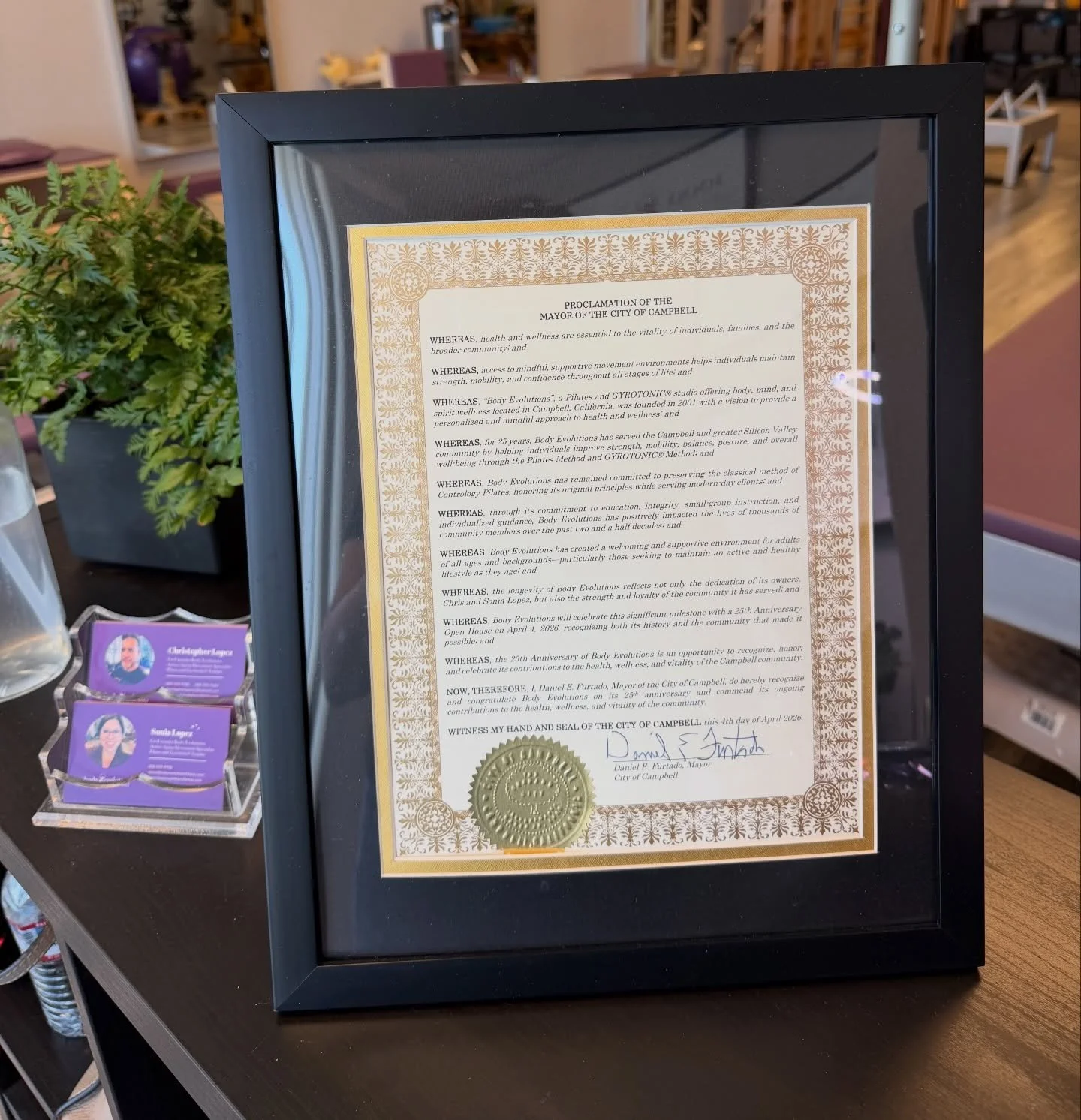 Official. Framed. And proudly on display at our front desk. 🖼️ 

The Mayor of the city of Campbell has recognized Body Evolutions with an official city proclamation for 25 years of service to our community. From day one, our mission has been simple 