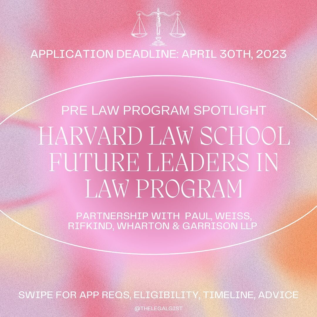 PRE LAW PROGRAM ALERT: due soon! An incredible year-long program in sponsorship with Harvard Law and Paul Weiss. Pays for LSAT prep, application fees, and a stipend.

Due April 30th! Thanks to @arianah.rizzo for flagging this!  APPLY ⚖️