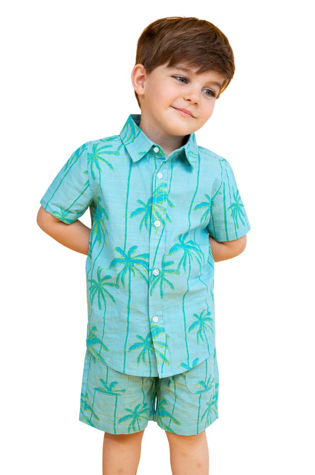 Palm Tree Print Button-Up & Short Set