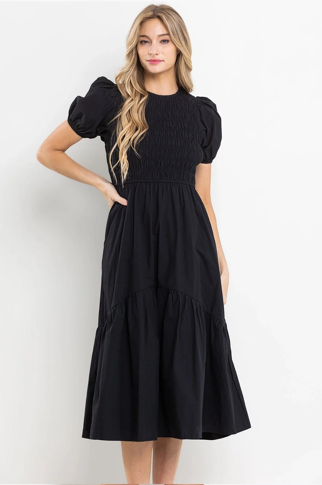 fitted lace wedding dress Black Smocked Maxi Dress – PinkBlush