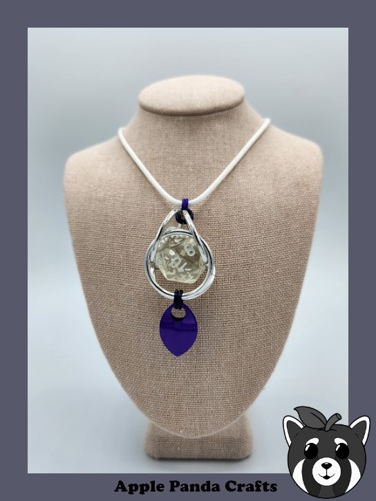 Captured D20 Necklace, Clear D20 with Purple Scales on a White Cord — Apple  Panda Crafts
