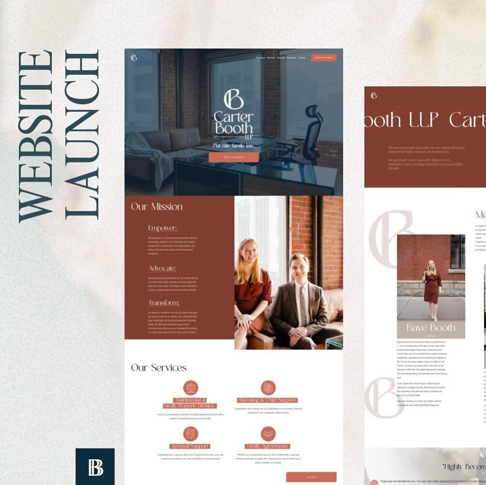 After completing a BEAUTIFUL full brand identity package, with the owners at Carter Booth LLP, they knew in order to fully maintain and uphold their brand standard, continuing to work with me on a new website was a no brainer. 

So I took the task of