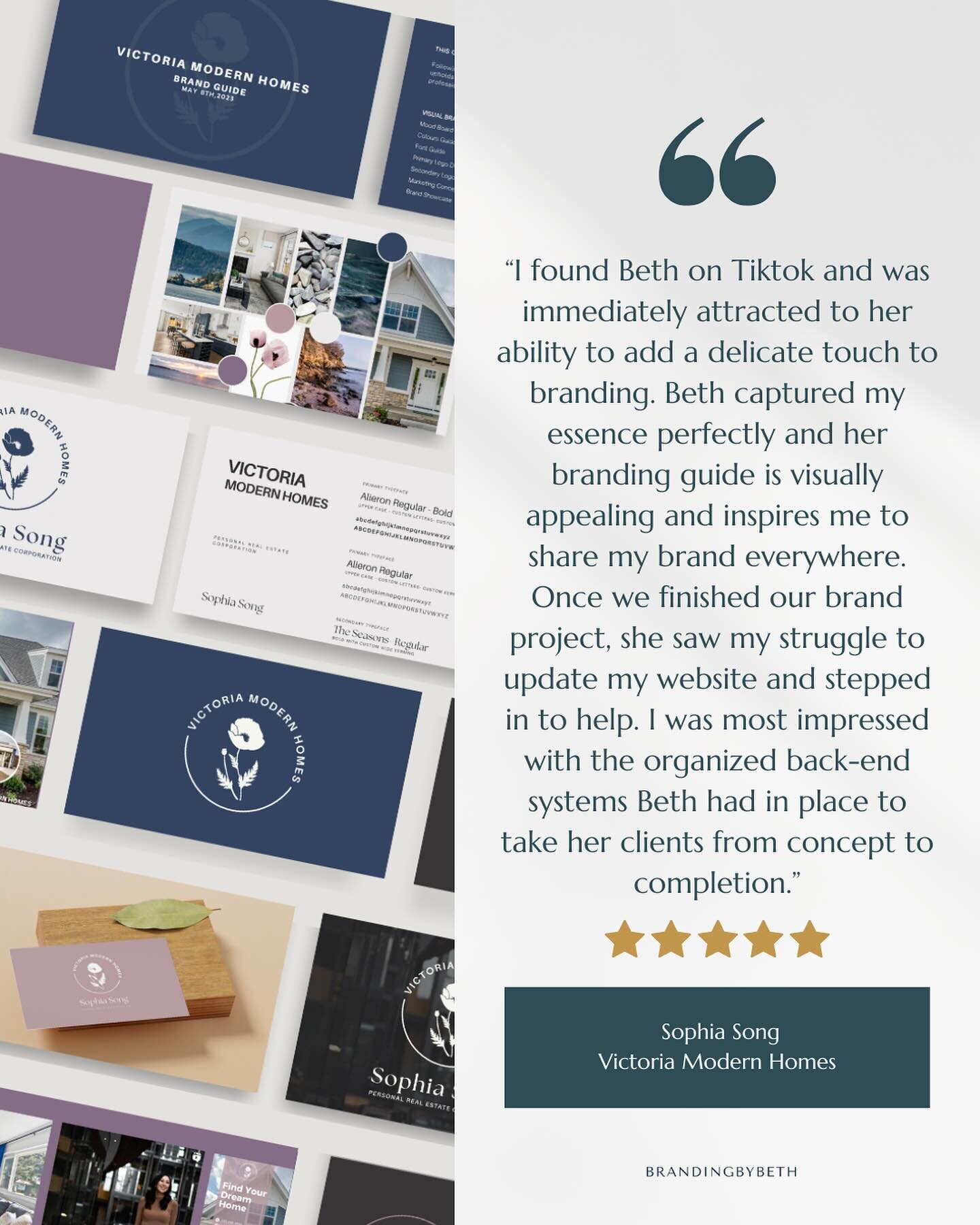 Kind words from kind people! 😁 @sophiasong.yyjrealtor 

➡️ After finalizing the beautiful Victoria Modern Homes brand guide, we seamlessly transitioned to crafting their website. The integration of new brand standards ensures your clients a positive