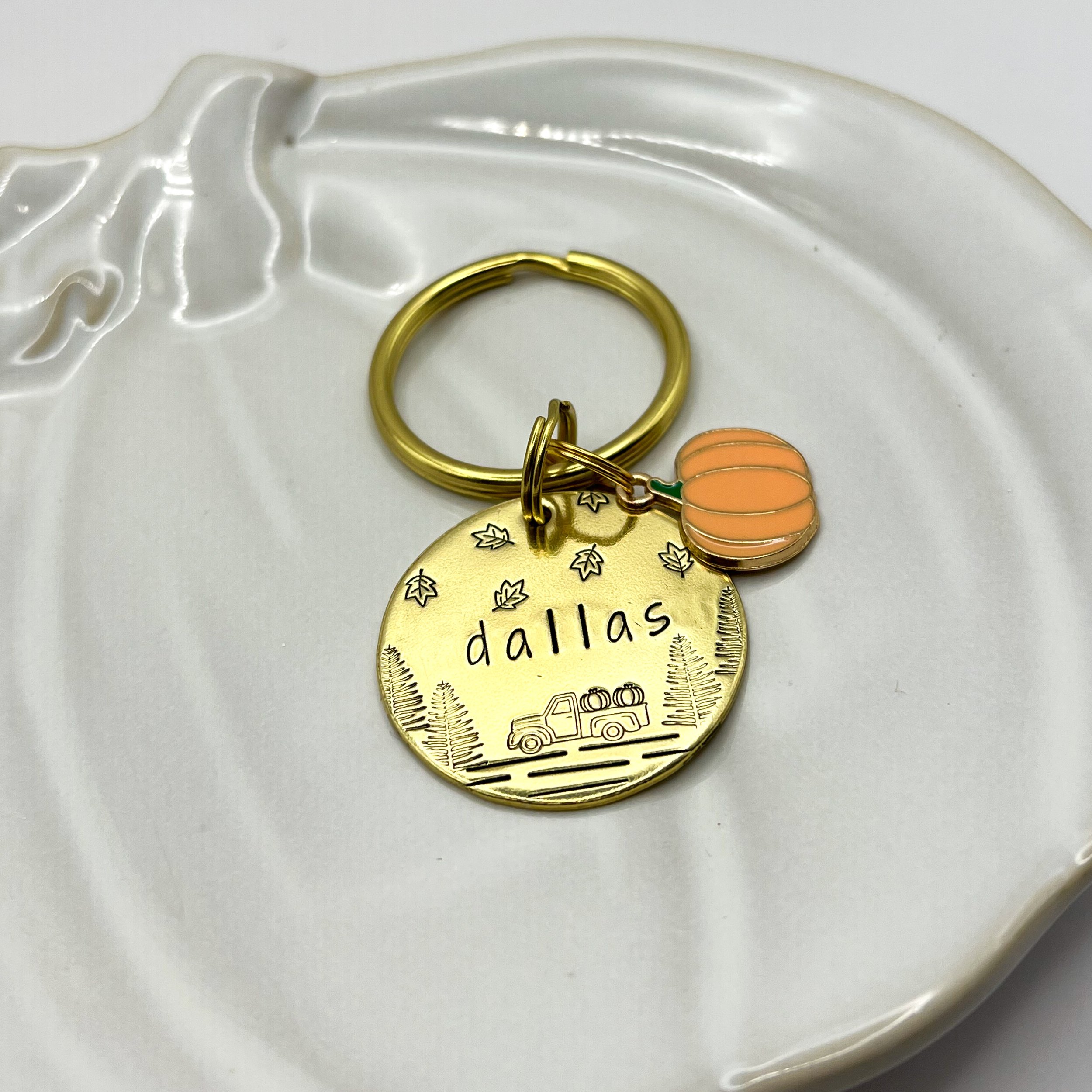 happy harvest pet ID tag | custom metal hand stamped tag