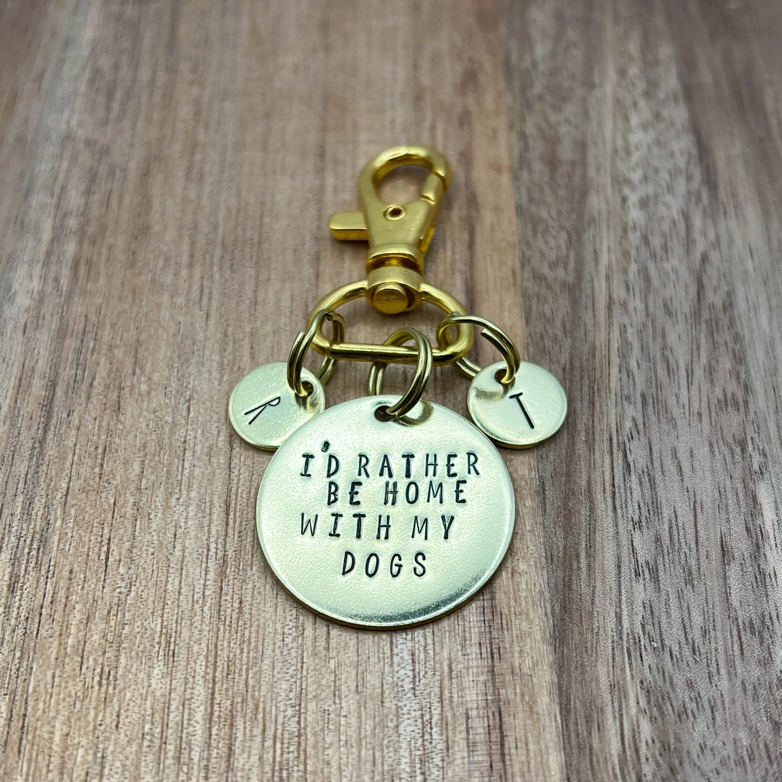 i'd rather be home with my pet keychain | custom metal hand-stamped keychain