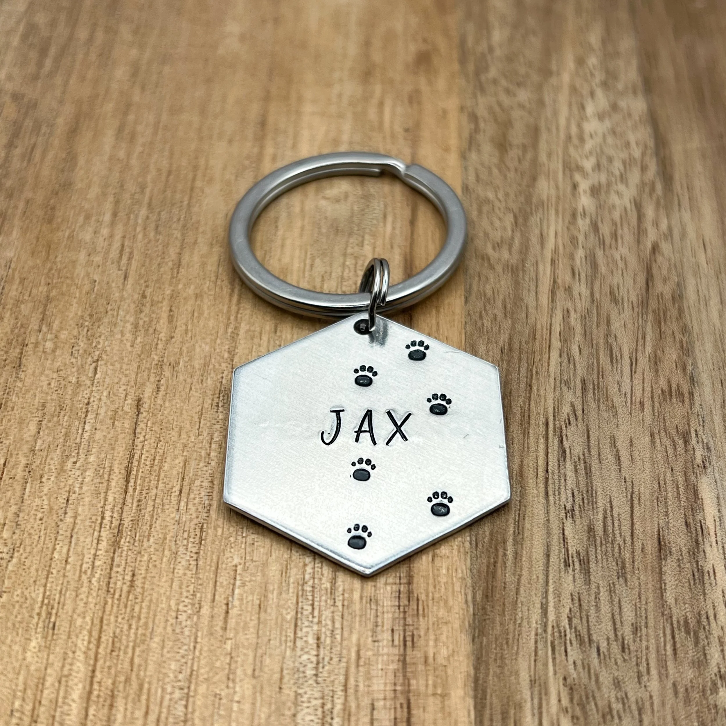 paw trail pet ID tag | custom metal hand stamped tag