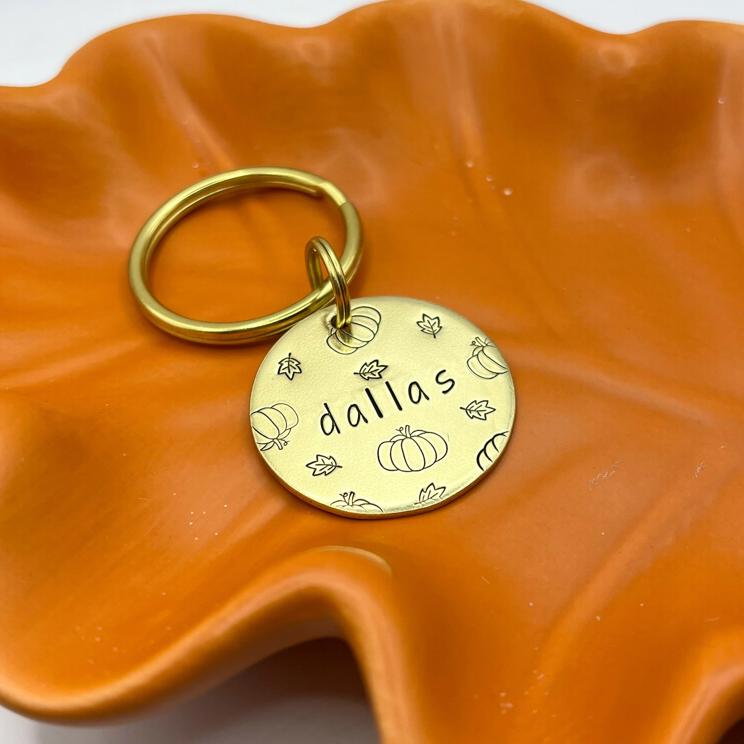 fall breeze pet ID tag | custom metal hand stamped tag