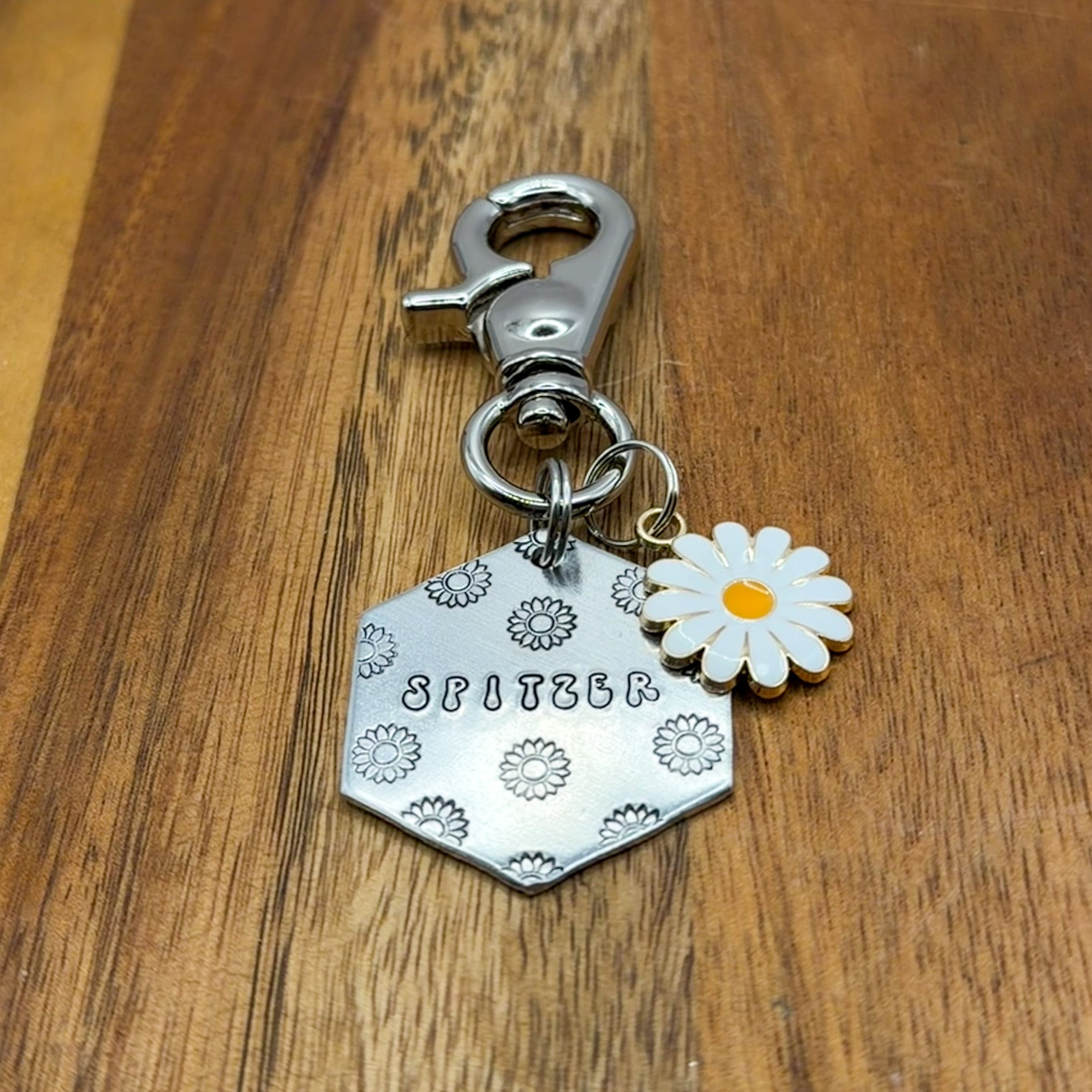 flower power pet ID tag | custom metal hand stamped tag