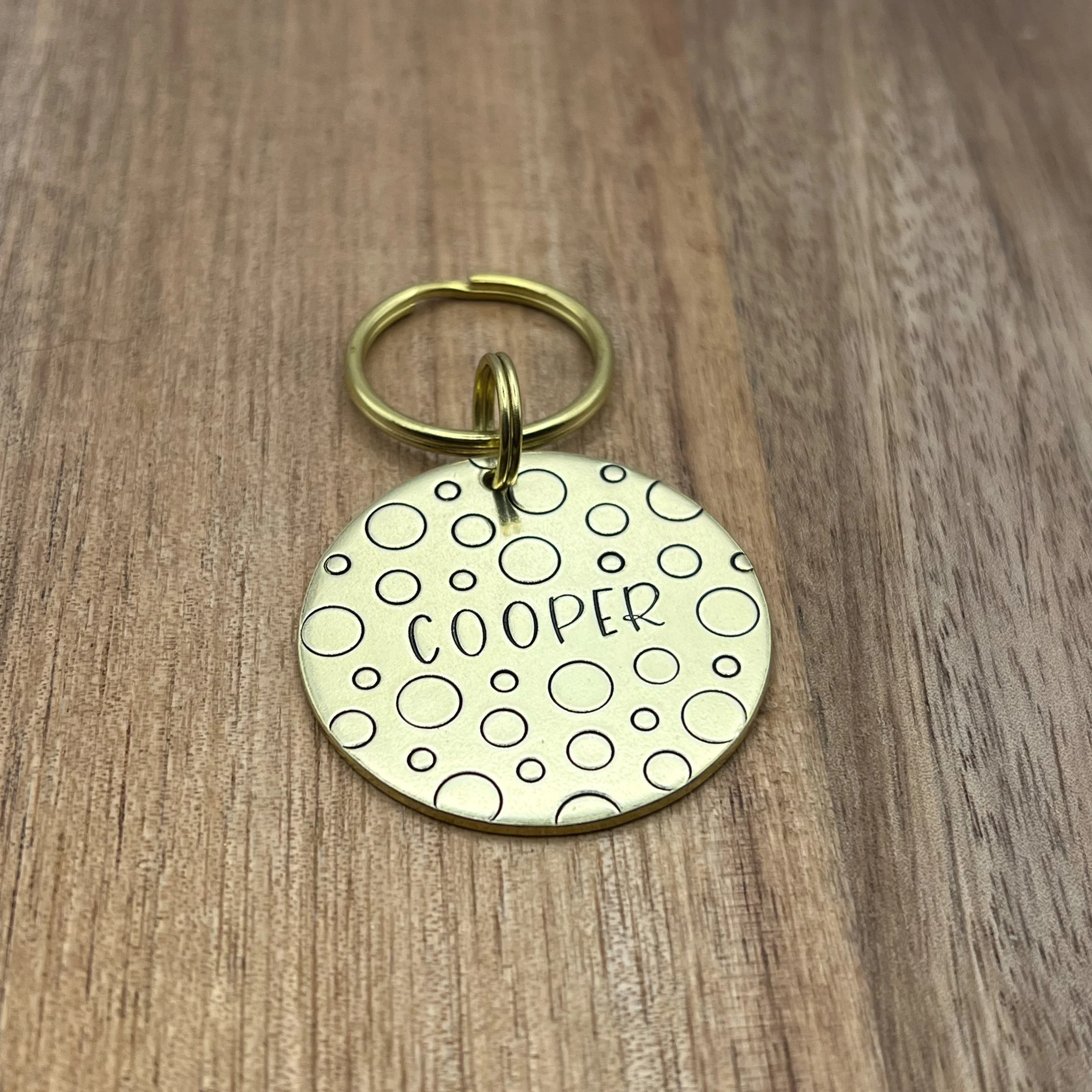 bubble burst pet ID tag | custom metal hand stamped tag