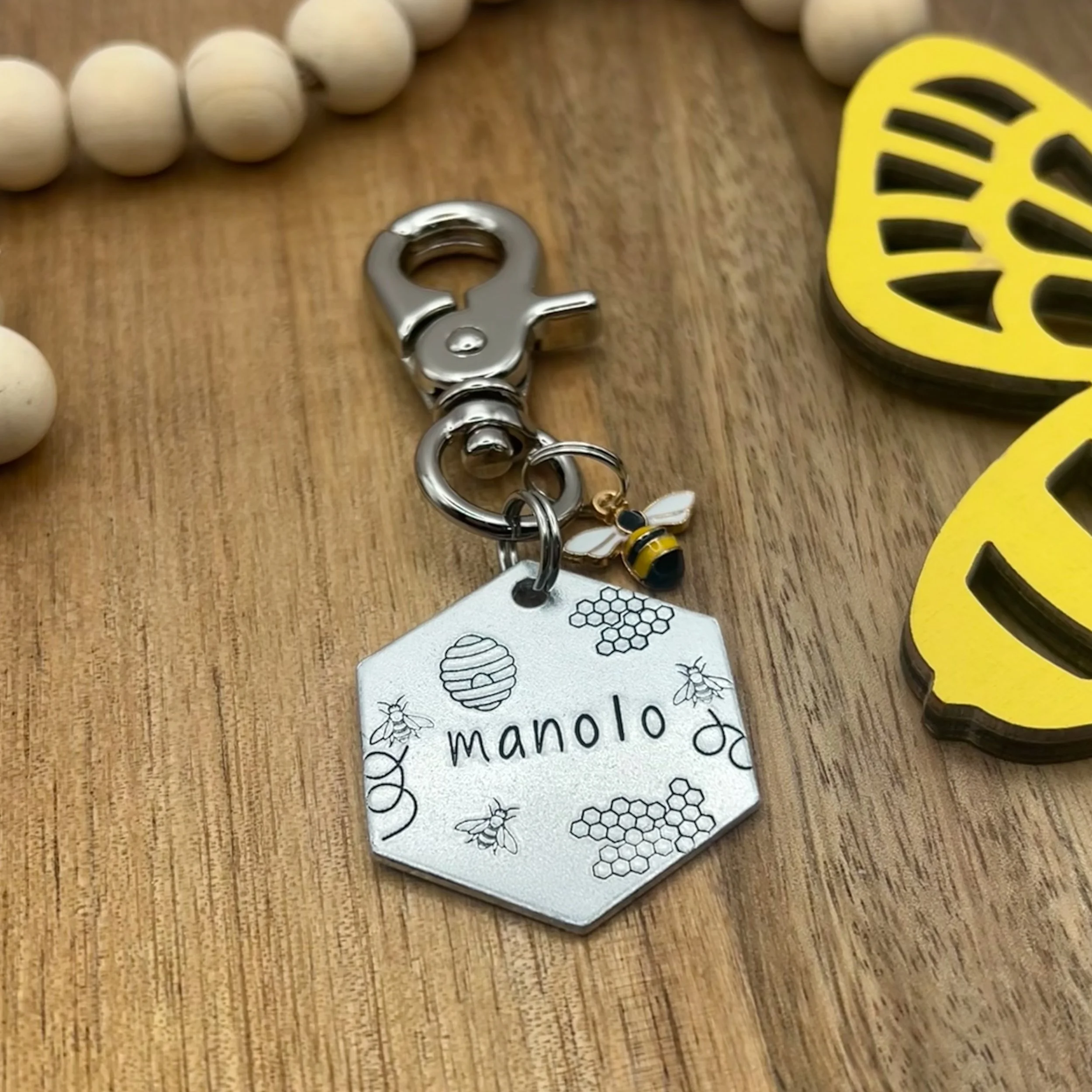 honey bee pet ID tag | custom metal hand stamped tag