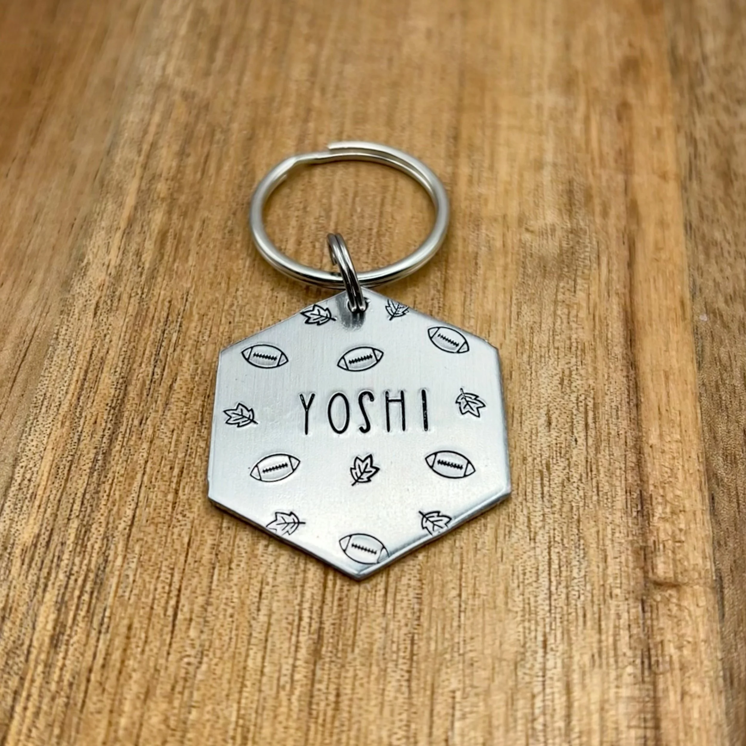 football season pet ID tag | custom metal hand stamped tag