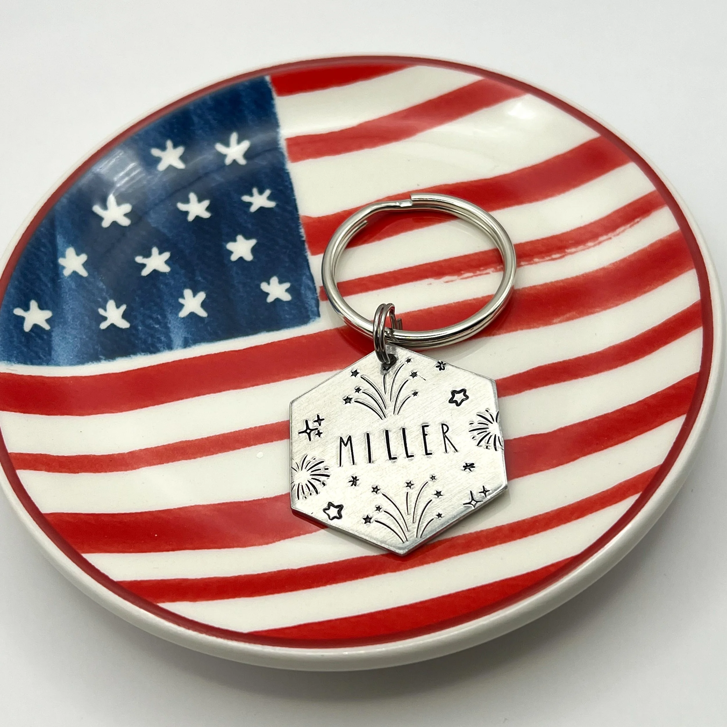 patriotic party pet ID tag | custom metal hand stamped tag