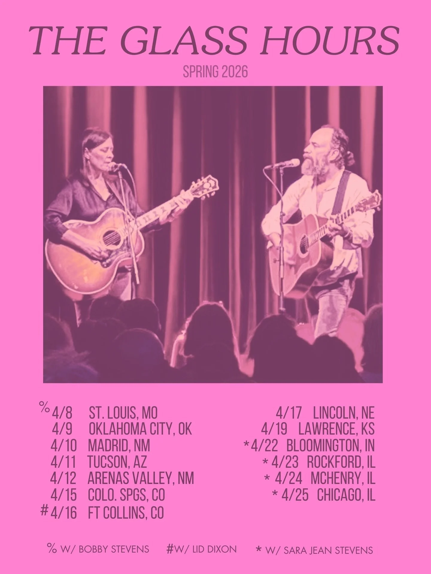 Spring 2026 Tour Dates!! We are joined on a few dates by some of our favorite people @mrbobbystevens @sarajeanstevens @liddixon &hearts;️&hearts;️&hearts;️
4/8 St. Louis, MO @theheavyanchor 
4/9 Oklahoma City, OK @bluedoorokc 
4/10 Madrid, NM @minesh
