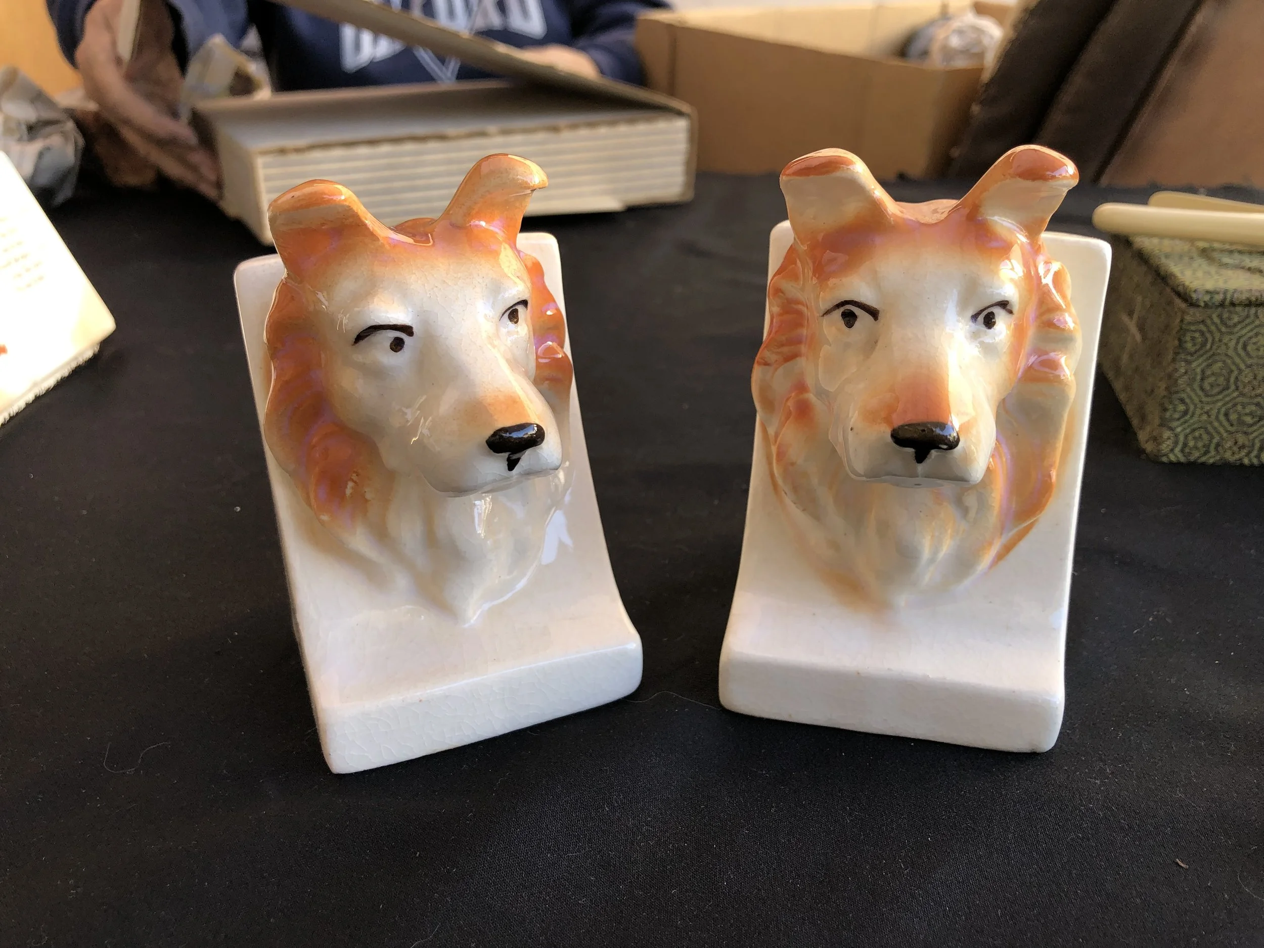 コリー犬 磁器ブックエンド Collie dog bookends