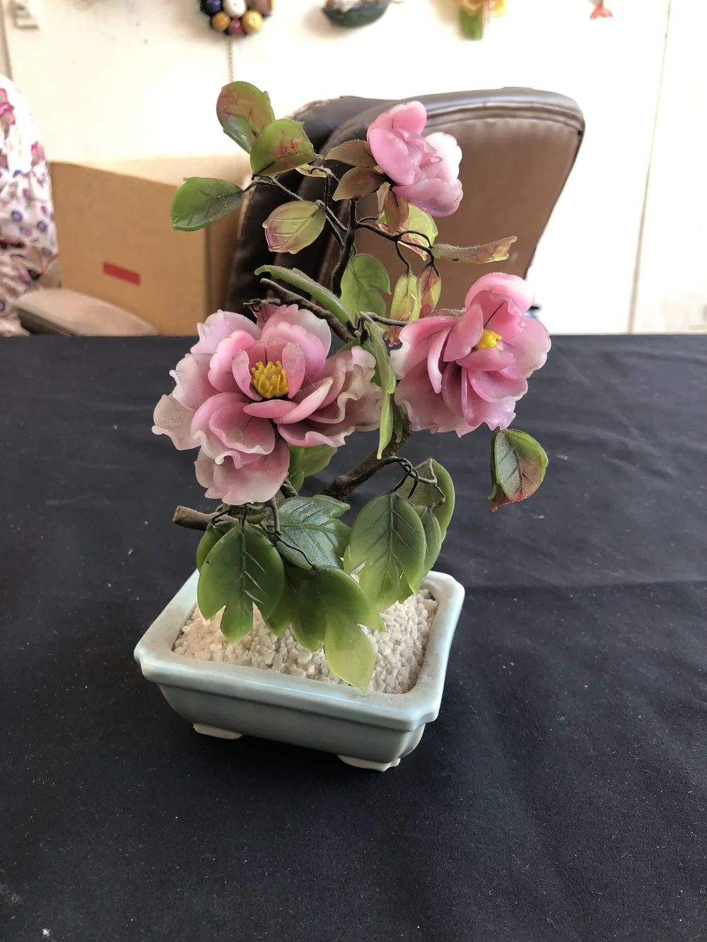 Vintage Asian Pink and Green Glass Bonsai Tree  Visual Candy