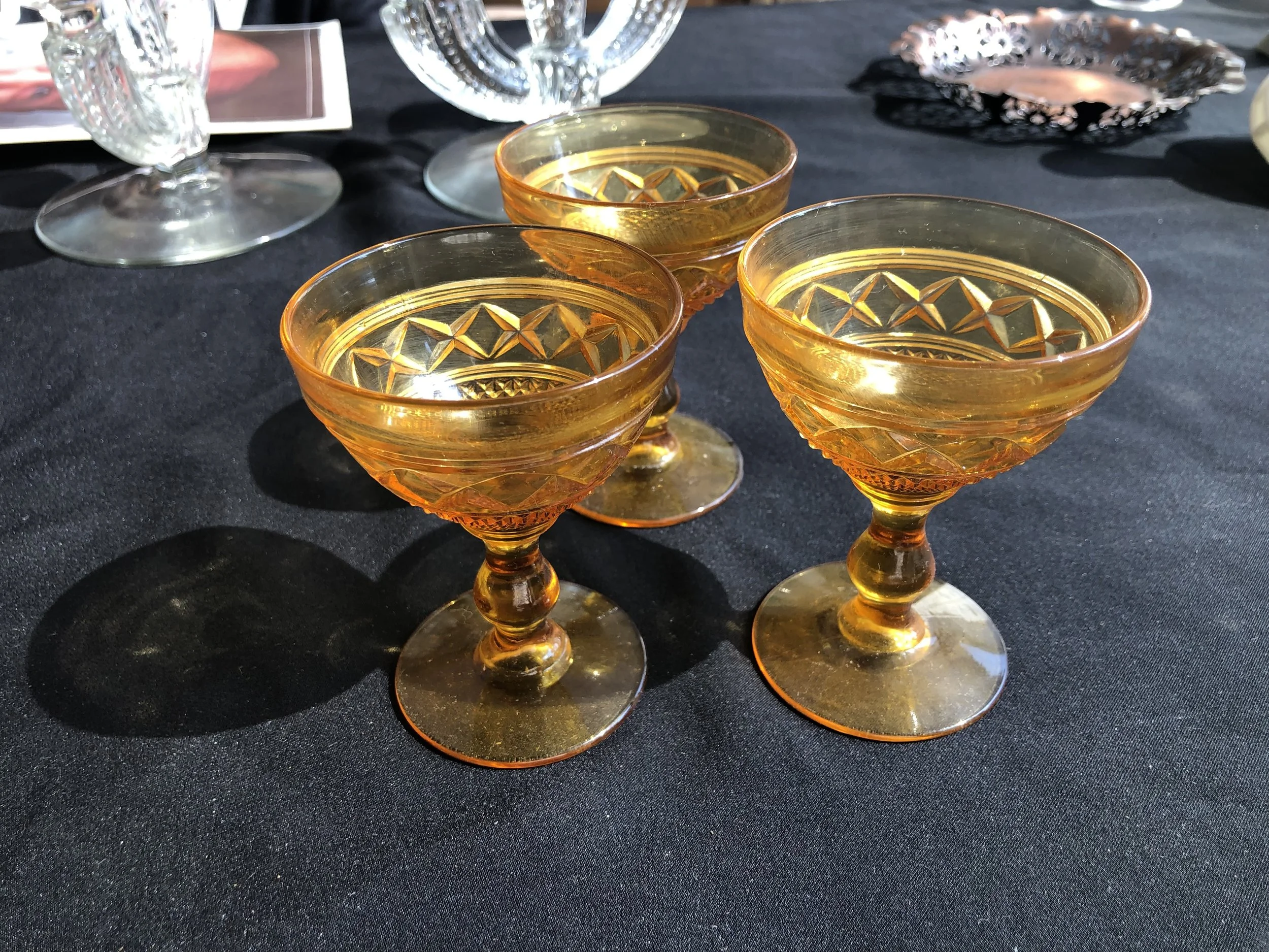 Duncan & Miller - Astaire Pattern  Three Amber Stemmed Glasses  Visual  Candy