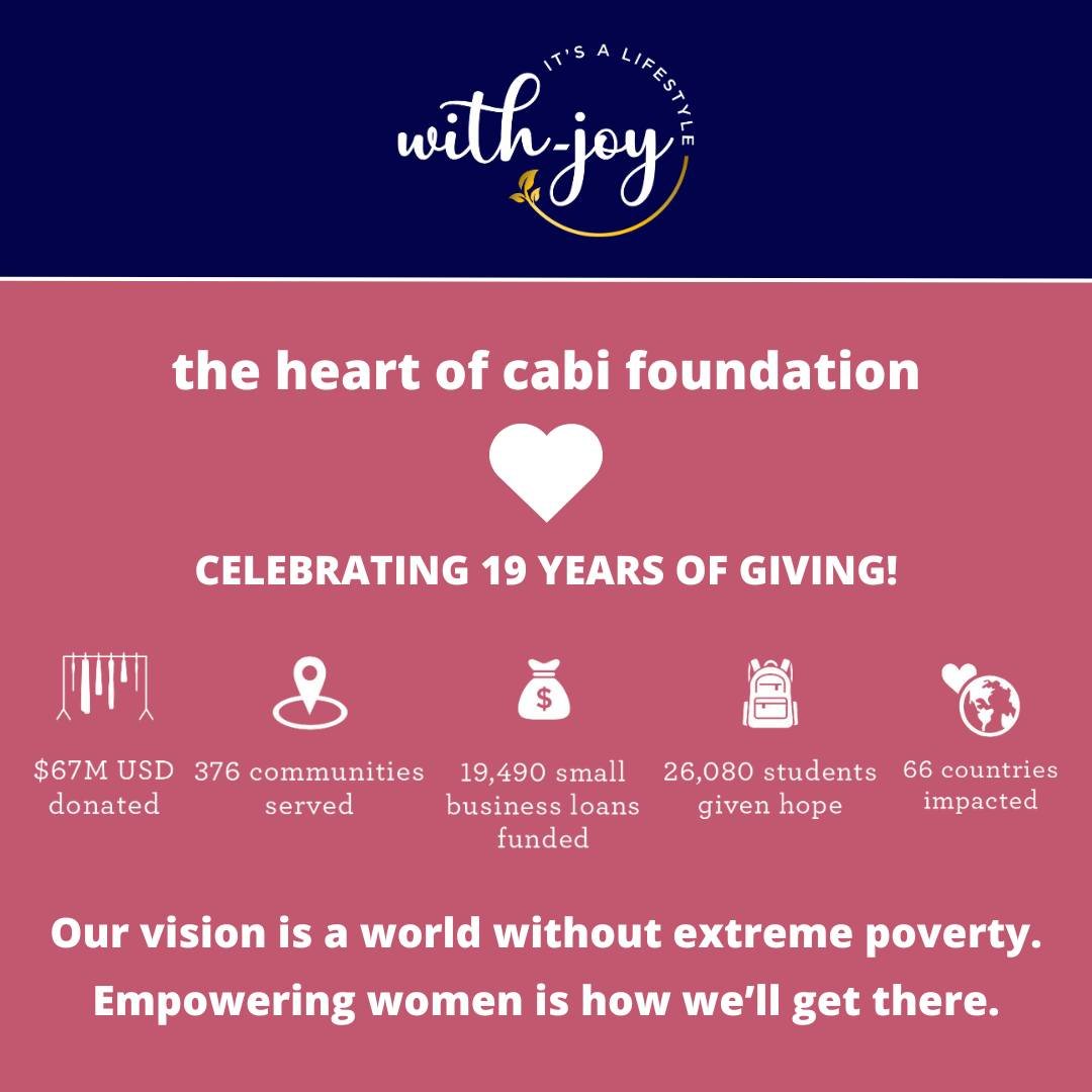 🌟 Proud to be part of the Cabi family! 🌟

At Cabi, we're not just about fashion, but about making a real impact. Through The Heart of Cabi Foundation, we're empowering women worldwide through restoration, transformation, and education.

✨ Restoring