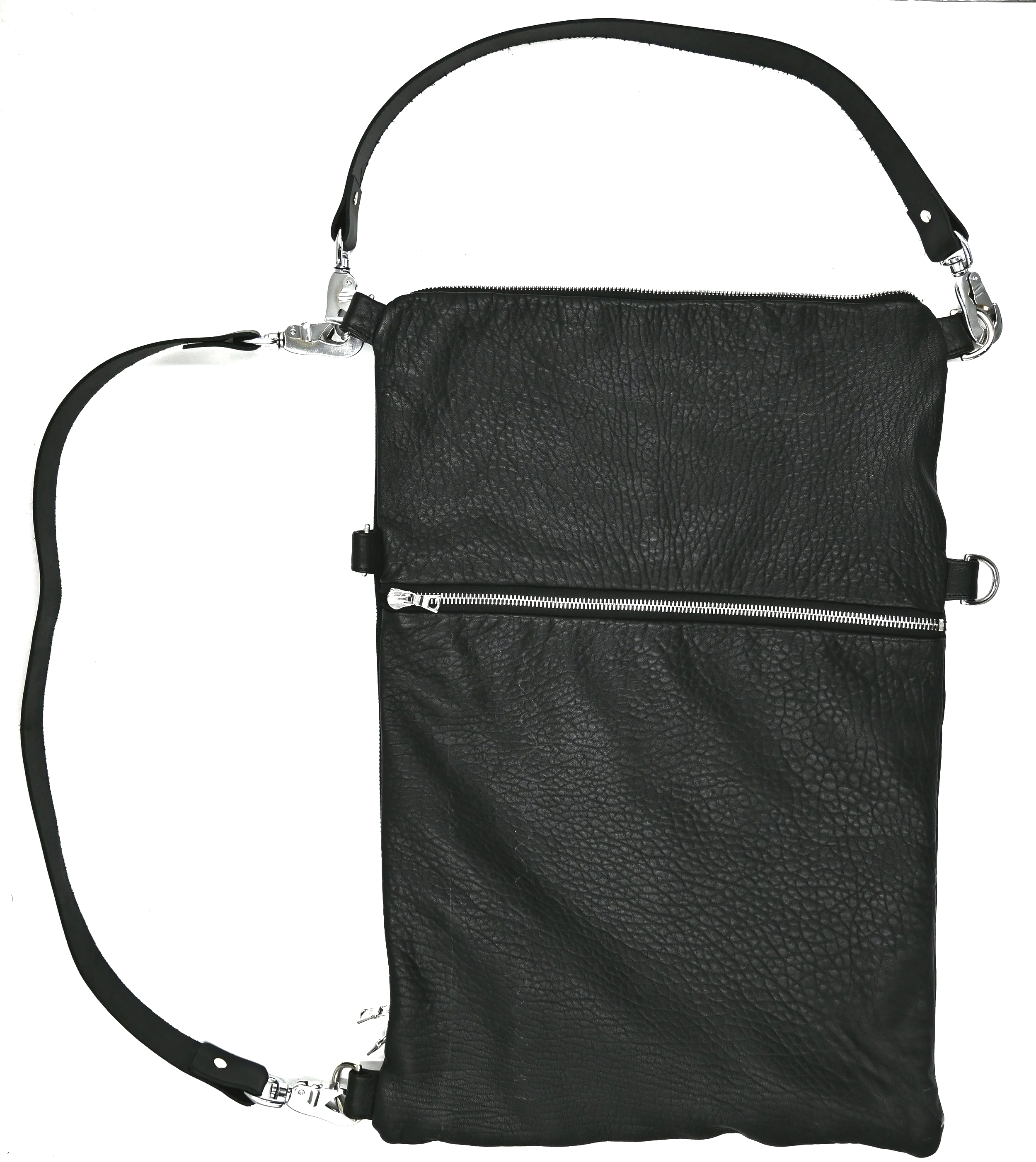 Black Leather Flat Pack Backpack