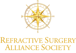 Logo of the Refractive Surgery Alliance Society featuring a gold compass rose and the organization's name in gold text.
