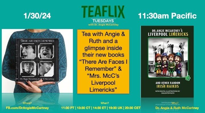 #HeadsUp #Teaflix #Tuesday Get up close and bring your questions tomorrow Tuesday Jan 30th at 11:30am Pacific at https://fb.com/drangiemccartney as Angie and Ruth #McCartney reveal the new books the collectible, 1001 only printed, hard cover (by Shan